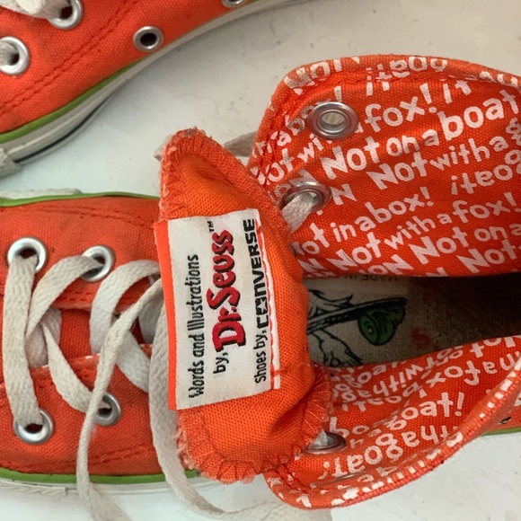 Orange Converse- Limited Edition Green Eggs and Ham collab (lightly worn) - Picture 3 of 6